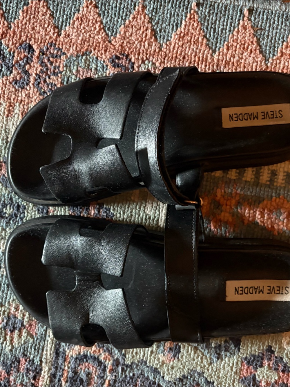 Steve Madden Black Leather Slide Sandals